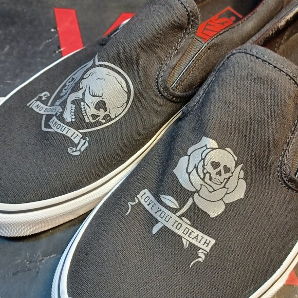 Vans Men's U.S. 9.5 Slip-On Love You To Death Black/White VN0A5JMH6BT - Picture 7 of 12